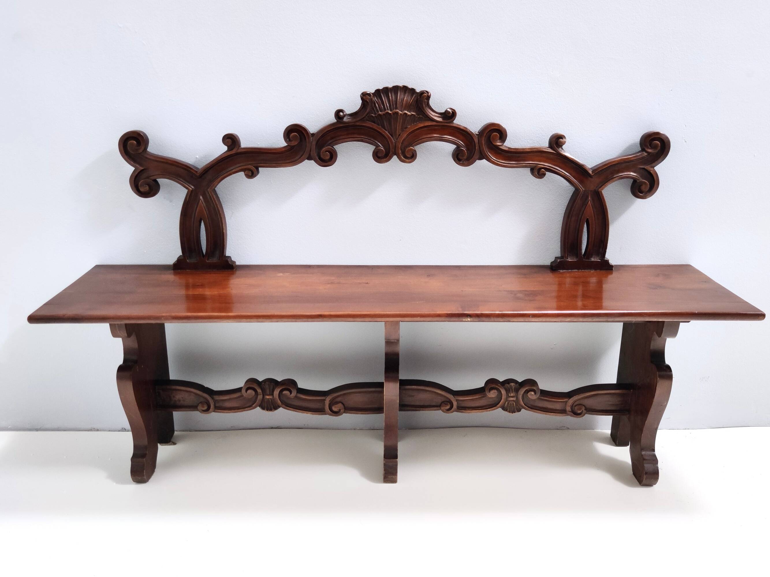 Baroque Style Solid Carved Beech Bench, Italy
