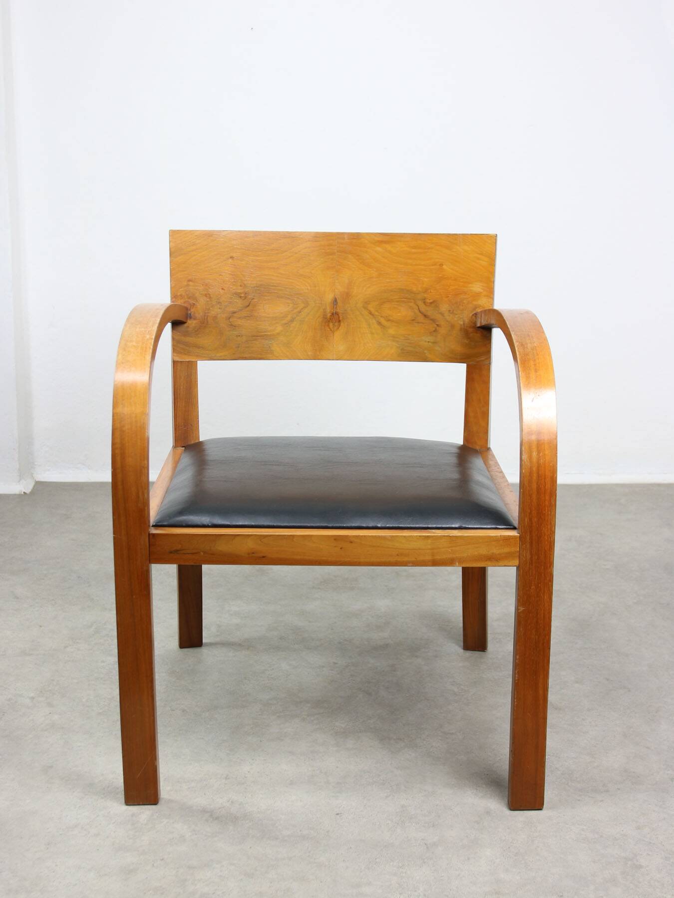 Italian Art Deco Lounge Chairs in Wood & Black Leatherette, set of 2