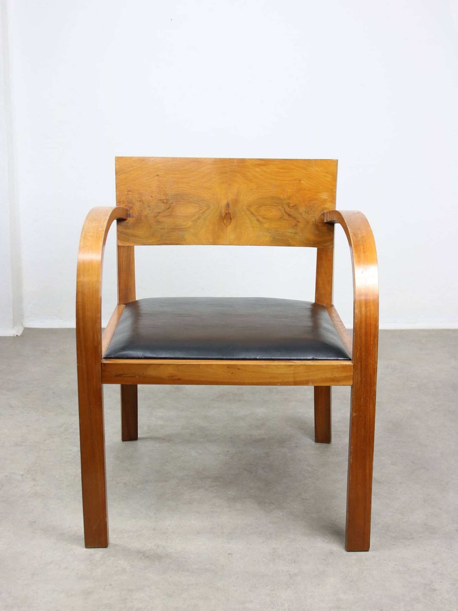 Italian Art Deco Lounge Chairs in Wood & Black Leatherette, set of 2