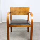 Italian Art Deco Lounge Chairs in Wood & Black Leatherette, set of 2