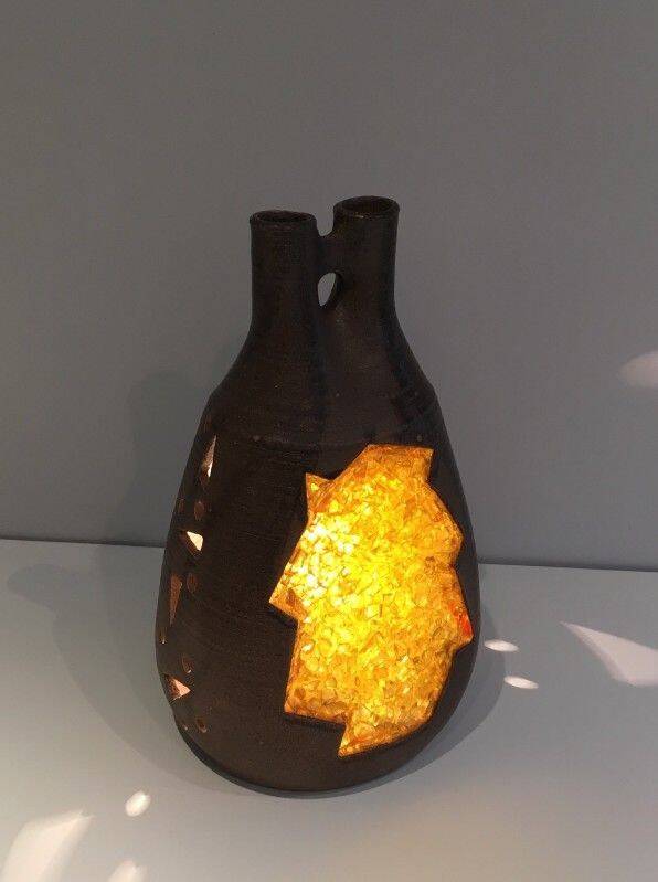 Ceramic and orange-yellow glass lamp
