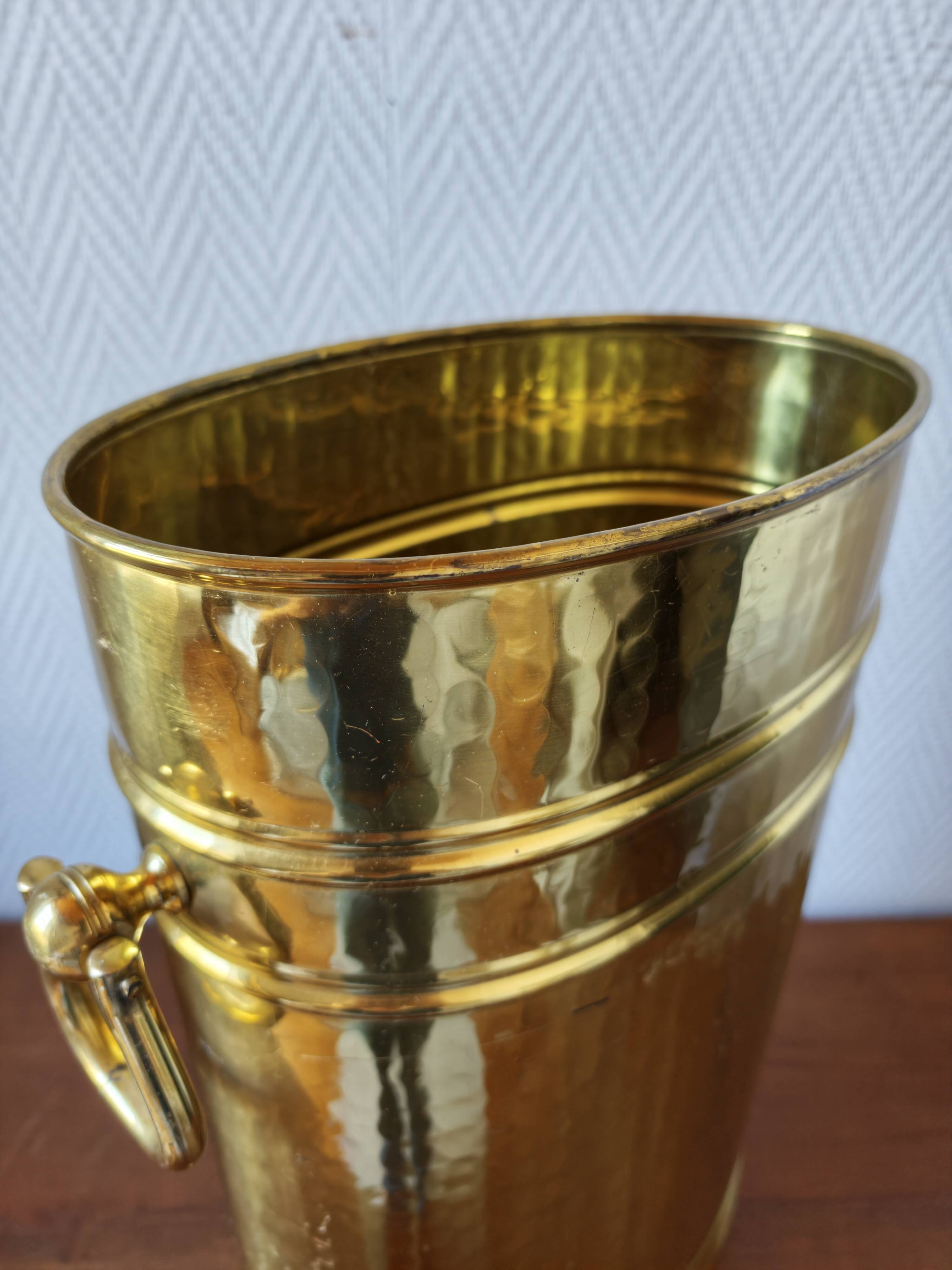 Vintage hammered brass umbrella stand – 1970s-80s