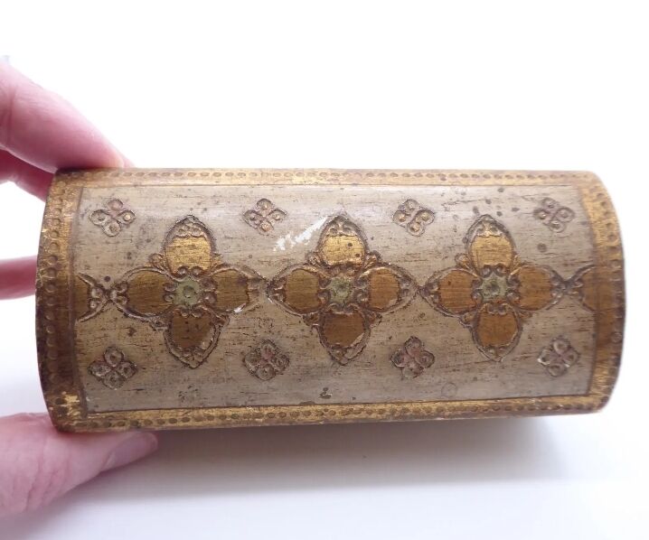 Florentine wooden stamp box, vintage Italy