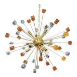 Contemporary Amber and Black Cubes Murano Glass Gold Sputnik Chandelier