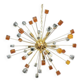 Contemporary Amber and Black Cubes Murano Glass Gold Sputnik Chandelier