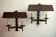 Pair of mid century Brutalist patinated iron wall lights, 1950s-60s