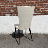 Set of 4 vintage Baumann chairs, in wood and white faux leather, model ESSOR.