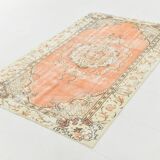 4x7 Peach & Beige Oriental Turkish Vintage Rug, 134x220Cm
