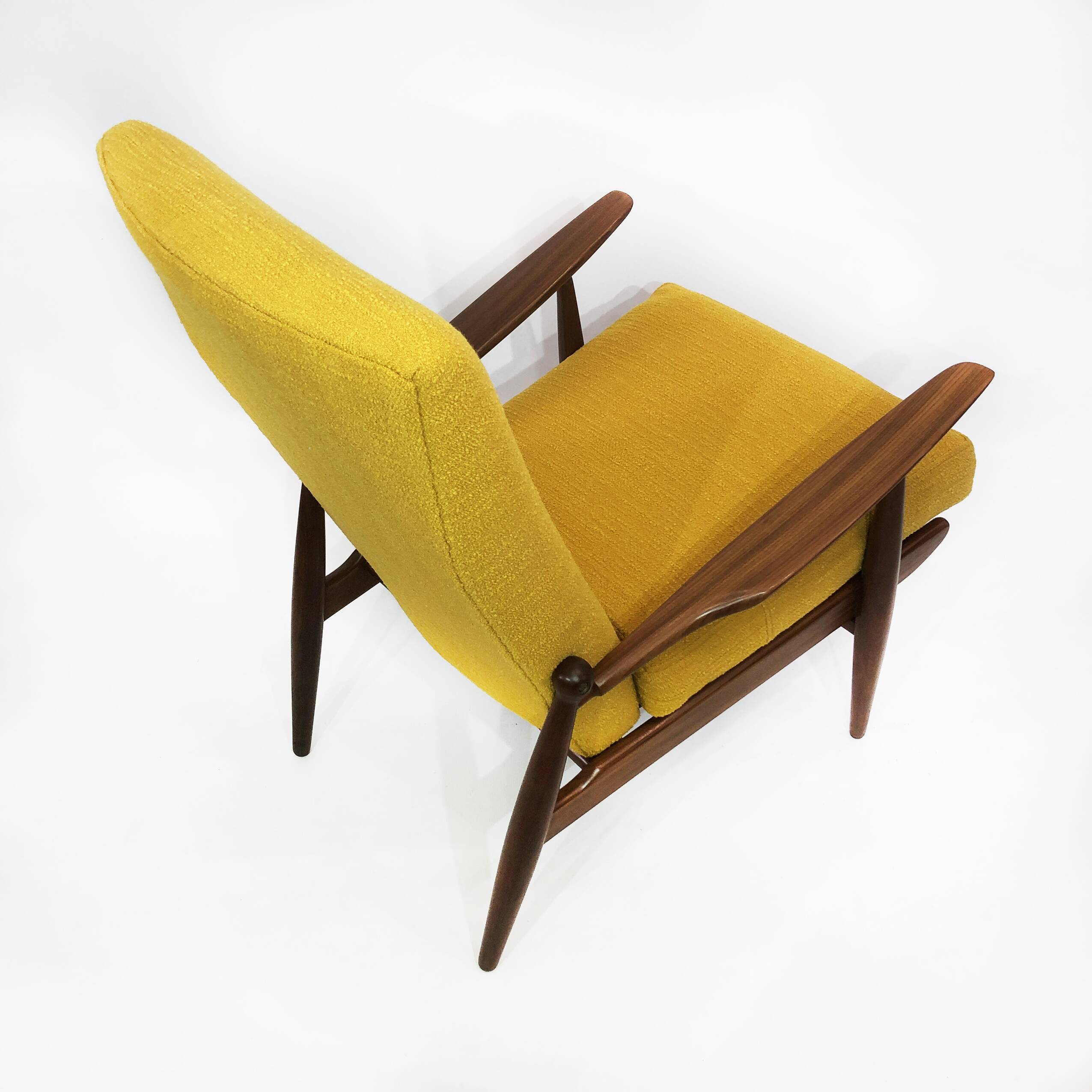 1960s High Back Yellow Bouclé Lounge Armchair Vintage Midcentury Lounge
