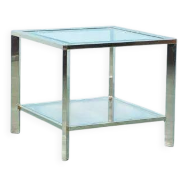 Table basse minimaliste en laiton et verre, style Régence des années 1970.