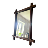 Rectangular brutalist mirror in solid wood, 1960
