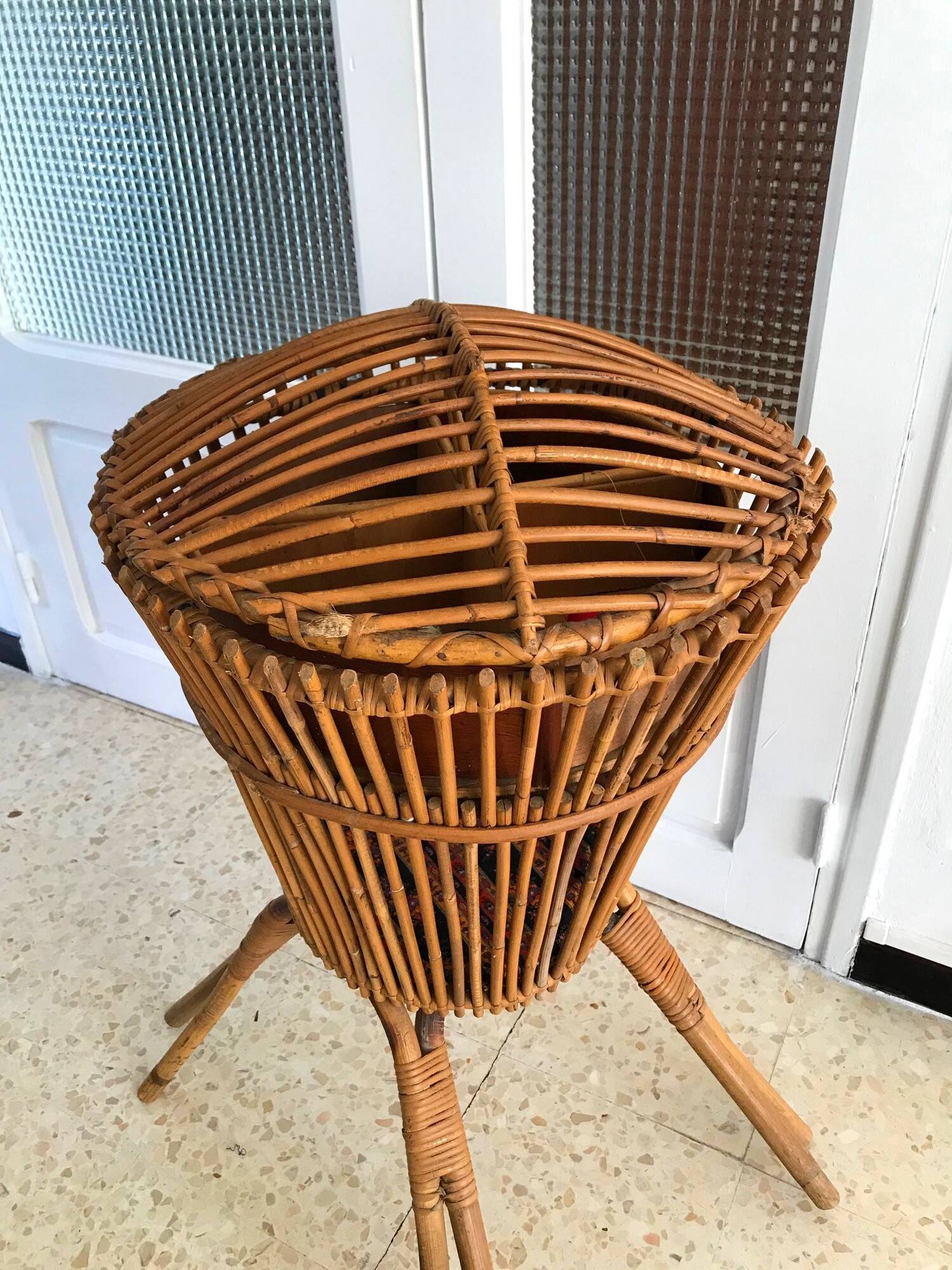 Vintage rattan sewing box from the 60s