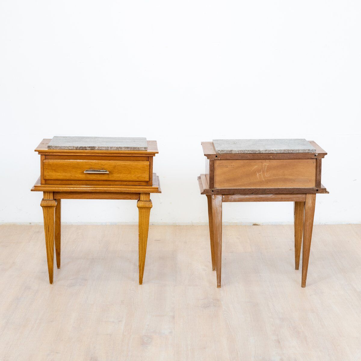 Art Deco bedside tables with marble tops, 1930s, set of 2