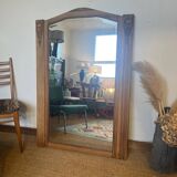 Large old art deco mirror in wood and beveled glass