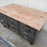 Antique workshop workbench, vintage, metal and wood