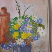 Huile sur toile originale suédoise – « Vase de fleurs » par Carola Bergling