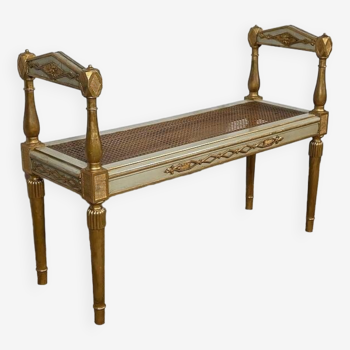 Bench in Golden and Grey-Green Wood, Directoire style – Late 19th century