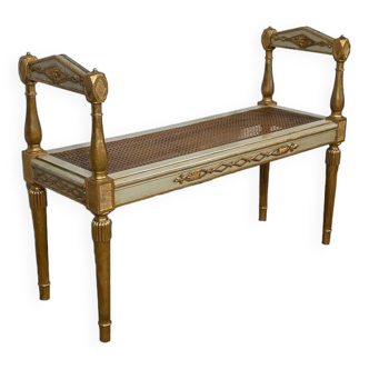 Bench in Golden and Grey-Green Wood, Directoire style – Late 19th century