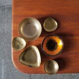 Vintage brass & enameled plates, set of 6