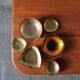 Vintage brass & enameled plates, set of 6