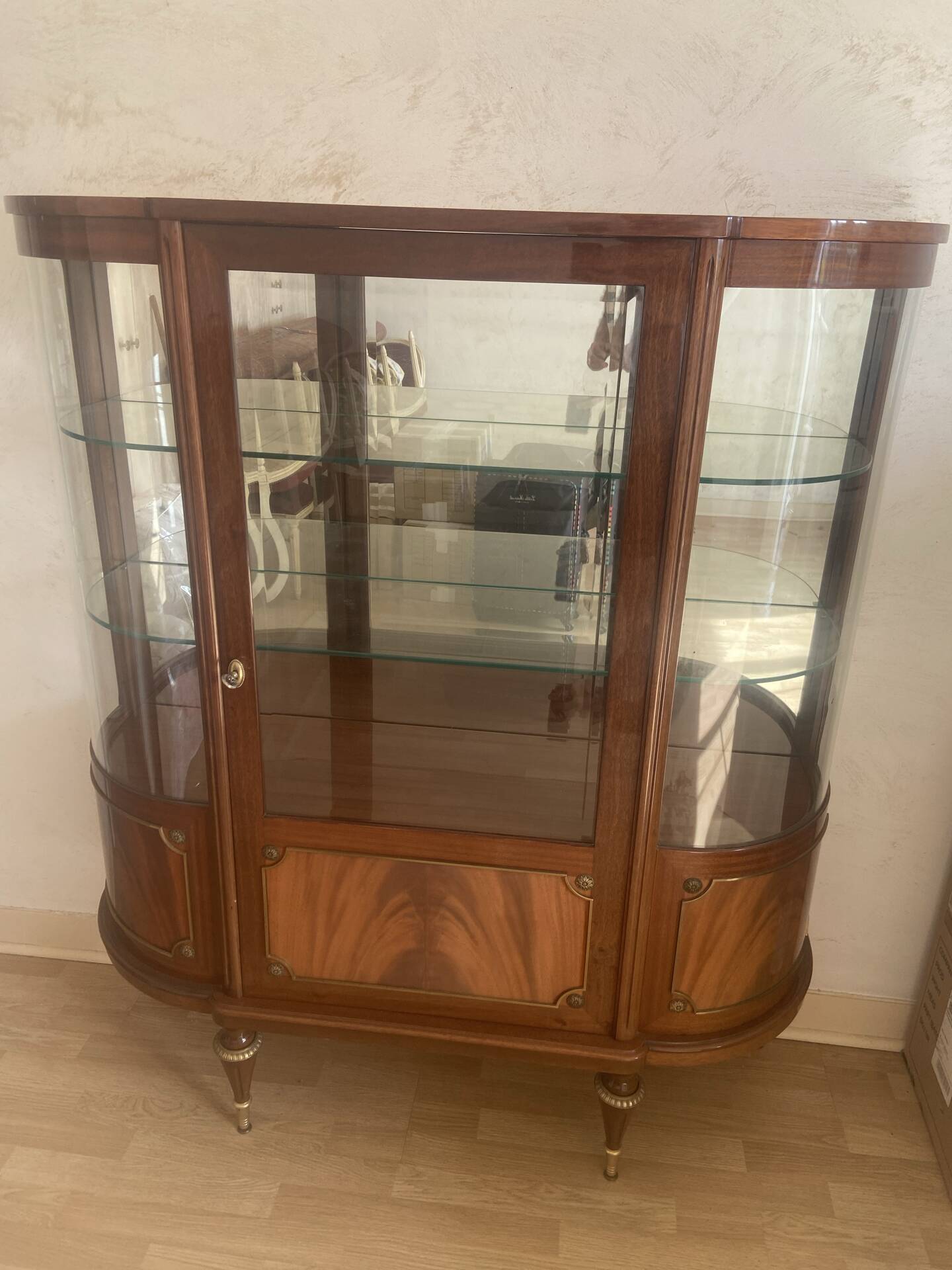 Large Louis XVI style display cabinet in wood and marble.