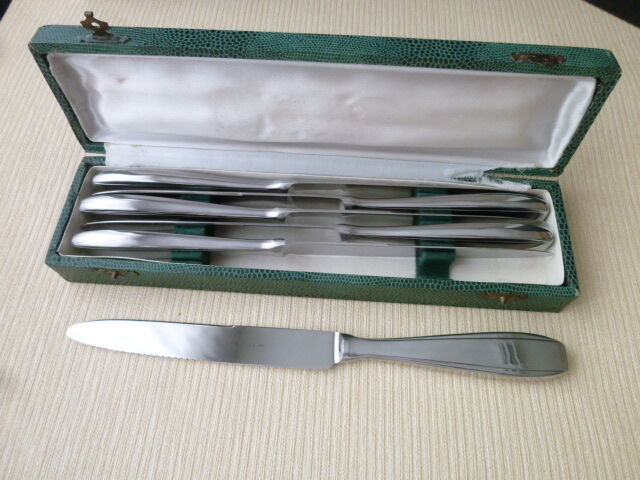 Box of 6 vintage monocoque stainless steel table knives
