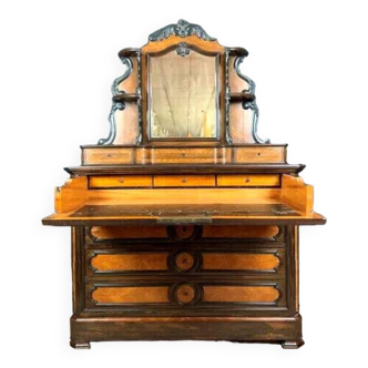 Commode secrétaire a psyché époque napoléon iii en marquèterie de palissandre