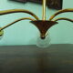 Gilded metal chandelier, 5 branches, opaque glass cupola - 60s/70s