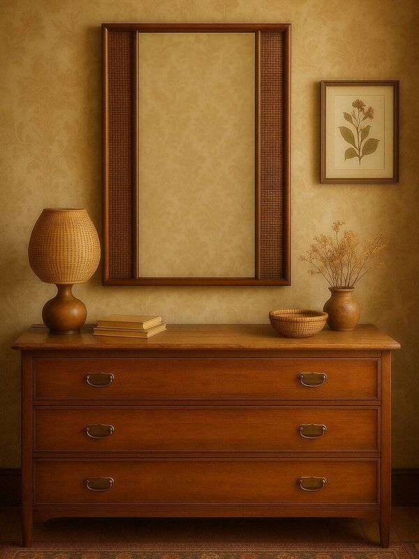 Grand miroir vintage osier bois