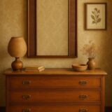 Large vintage wicker and wood mirror