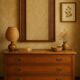 Large vintage wicker and wood mirror