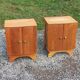 Pair of vintage bedside tables in blond and gilded oak from the 50s