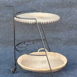 French iron and wicker bar cart from the 1950s