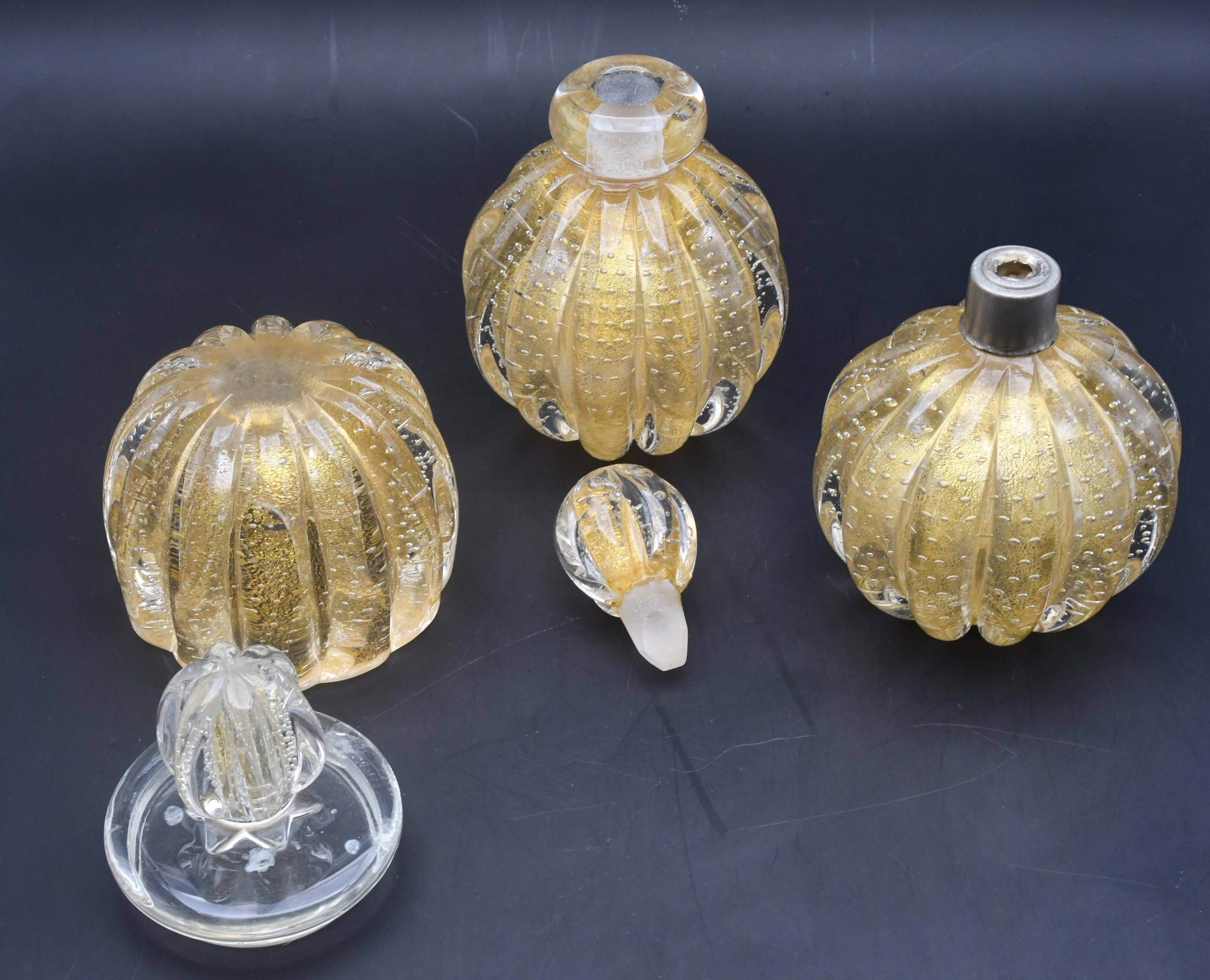 Set of 3 gold Ercole Barovier "Bullicante" Murano glass vases for Barovier & Toso