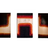 Triptych with geometric decoration in woven wool. Handcrafted work, 20th century.