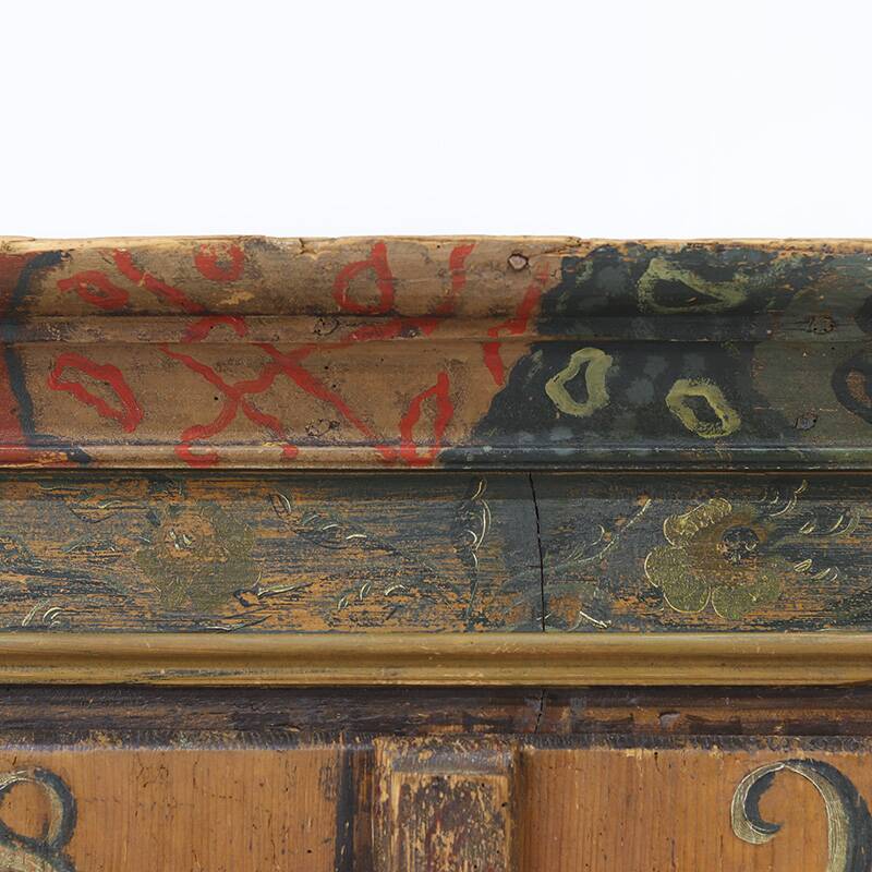 Antique Rustic Farmhouse Folk Art Painted Bridal Cabinet 1822