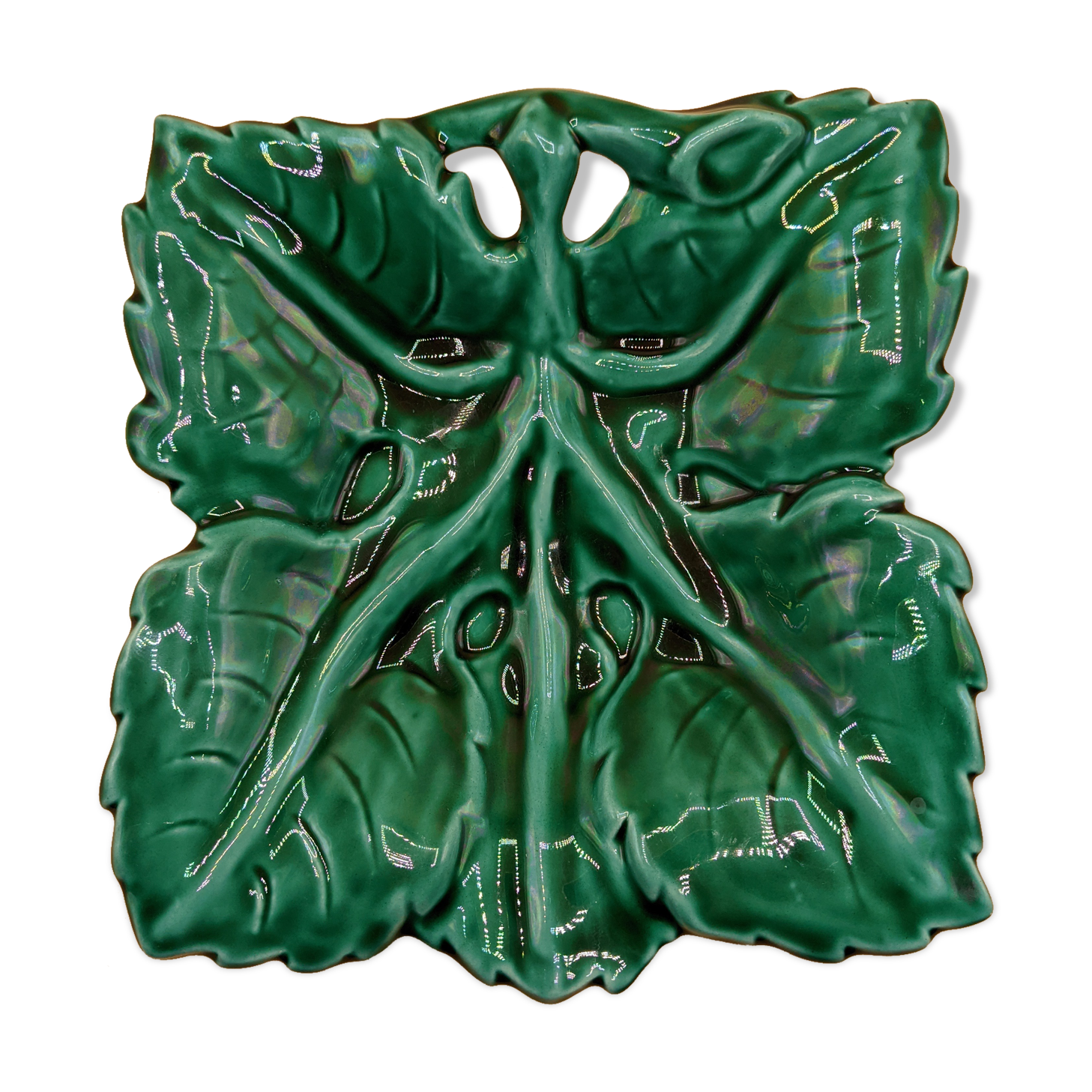 Square dish, french royal barbotine leaf