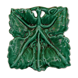 Square dish, french royal barbotine leaf