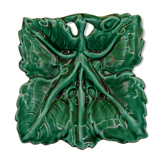 Square dish, french royal barbotine leaf