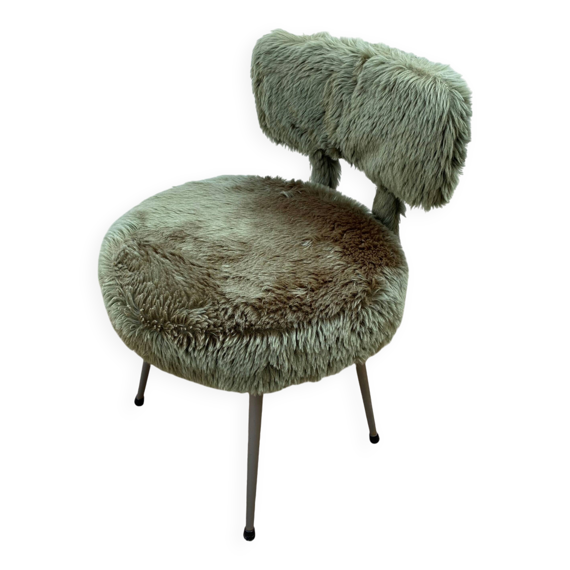 Vintage green furry chair from the 1960s