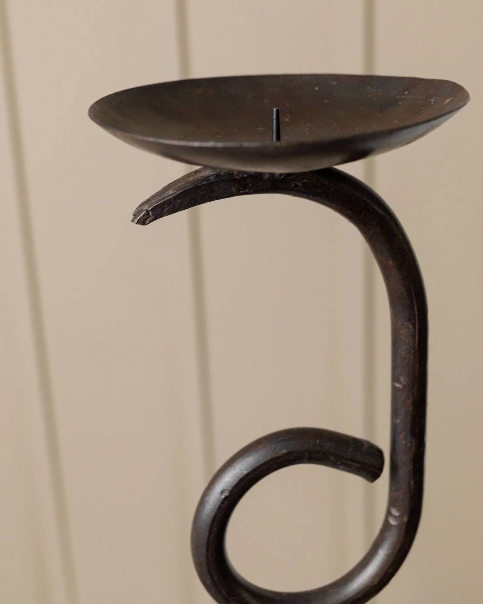 XXL vintage hand-forged iron candlestick, black iron, brutalist wave design, Made in Italy 1970s