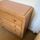 Vintage chest of drawers with oak veneer and gold handles
