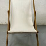 Transat tissus blanc avec structure en bois