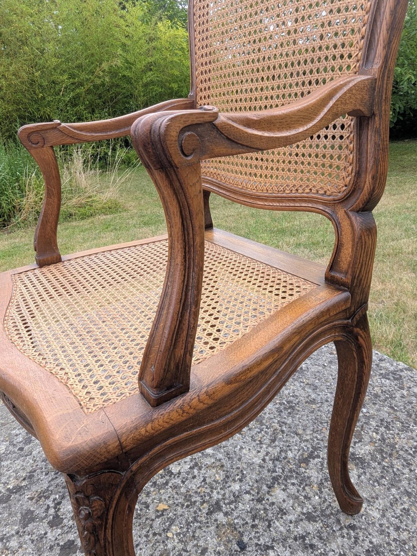 Antique Louis XV Style Armchair 20th Century Oak Caning Office Living Room