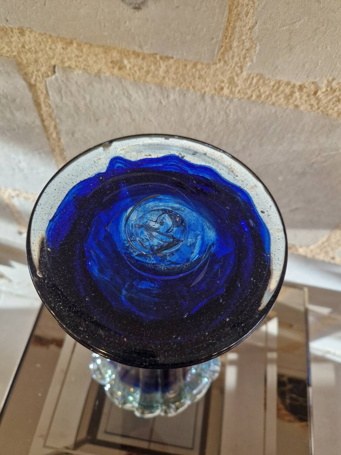 Ancient Blue and Transparent Murano Glass Vase