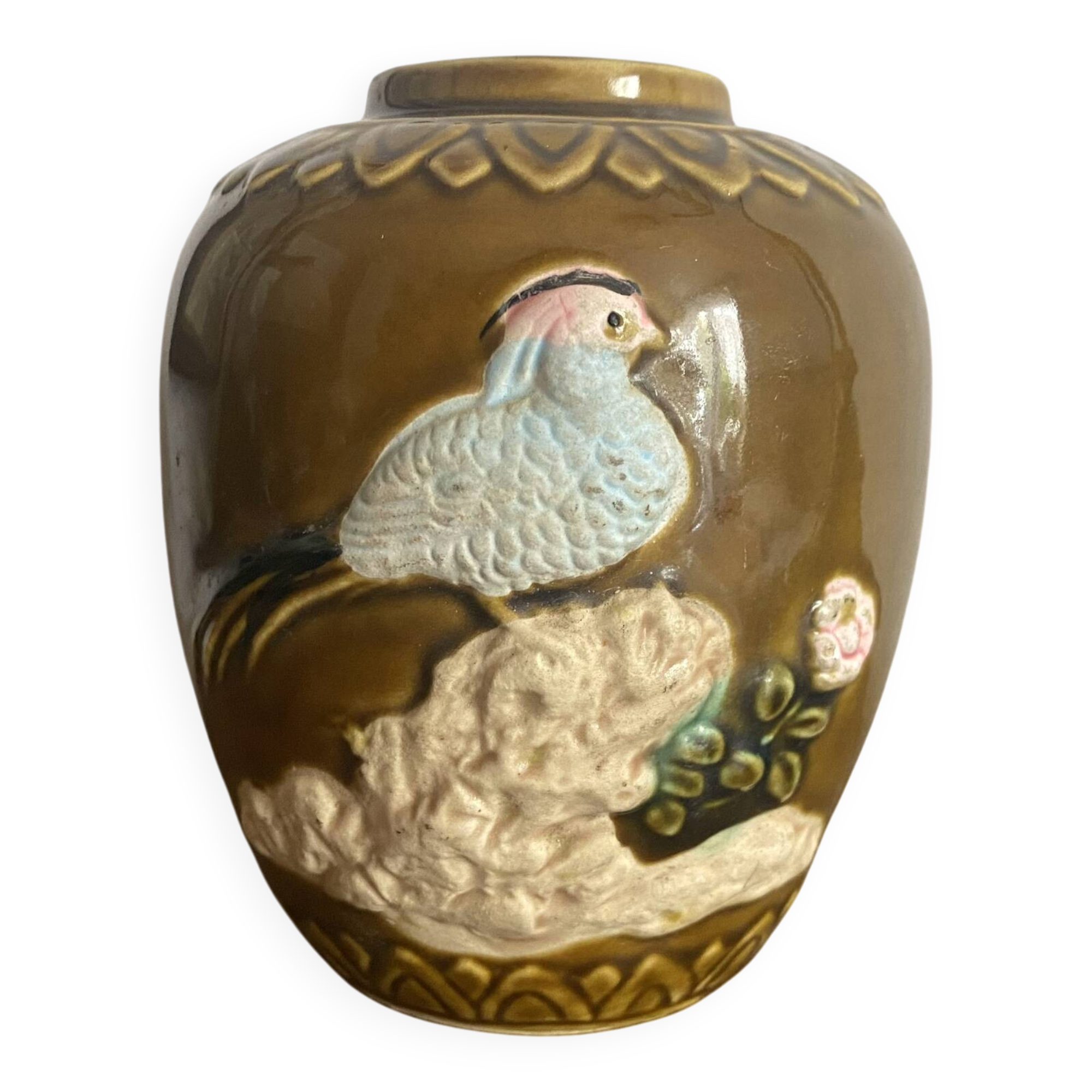 Vase en barbotine oiseaux Japon