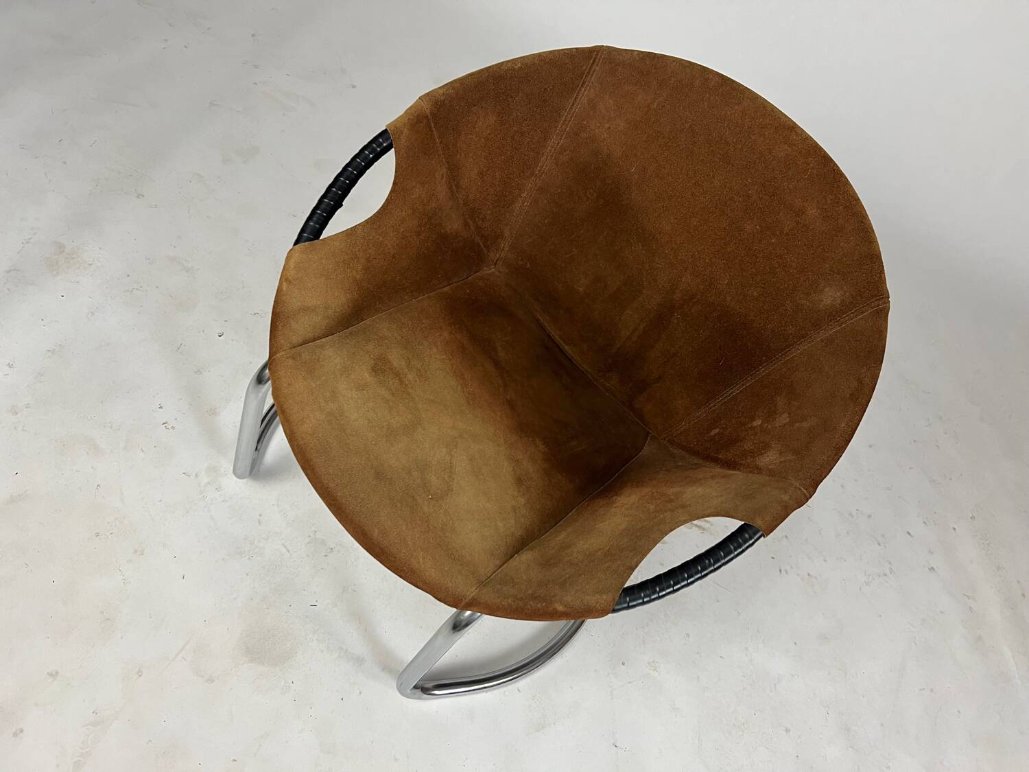 Vintage Balloon Chair suede armchair Lusch & Co Space Age chrome
