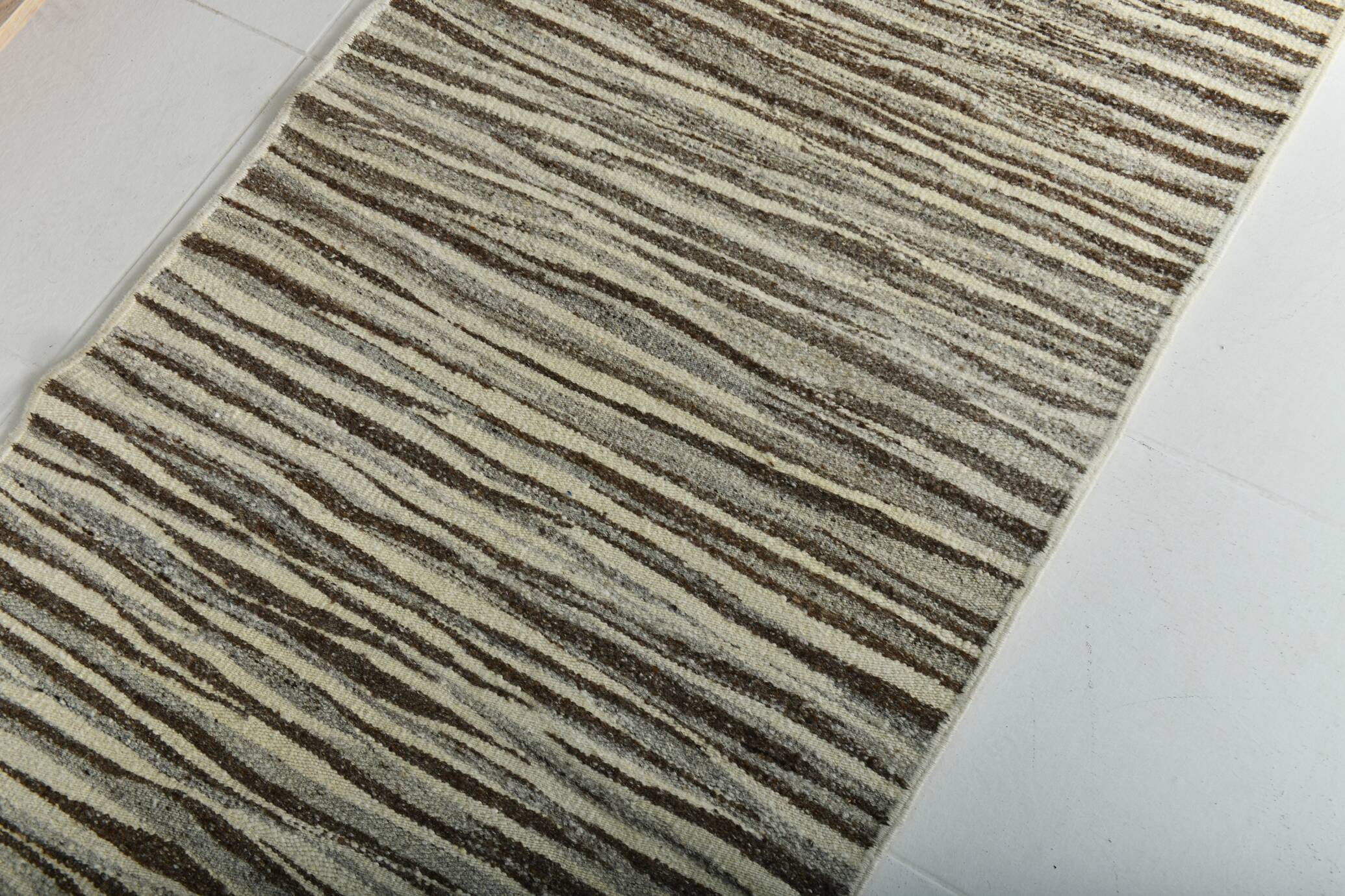 3x11 Brown & Beige Vintage Kilim Runner Rug, 84x330Cm