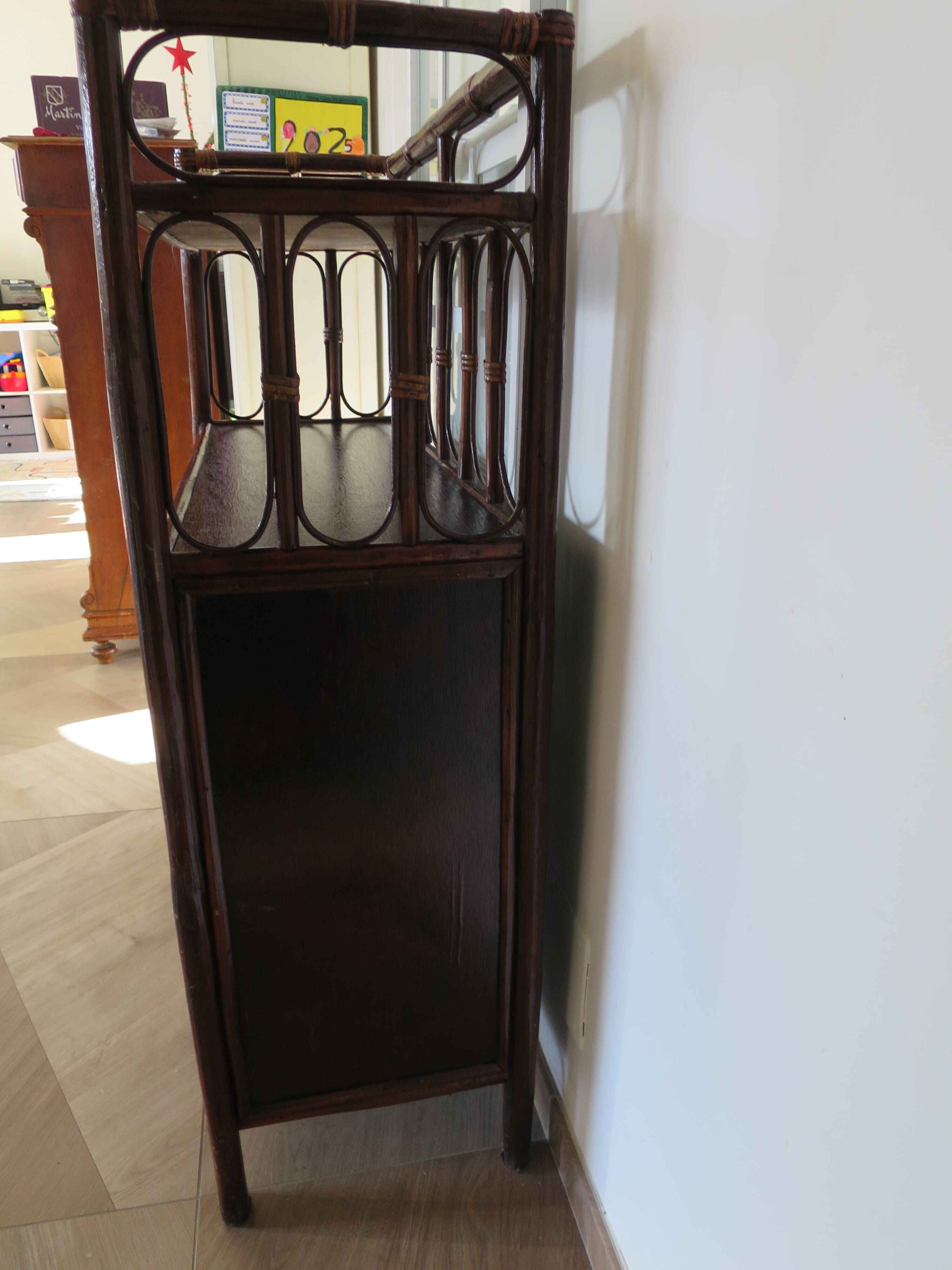 Support buffet bibus woven rattan 2 doors in caning - vintage 60s/70s