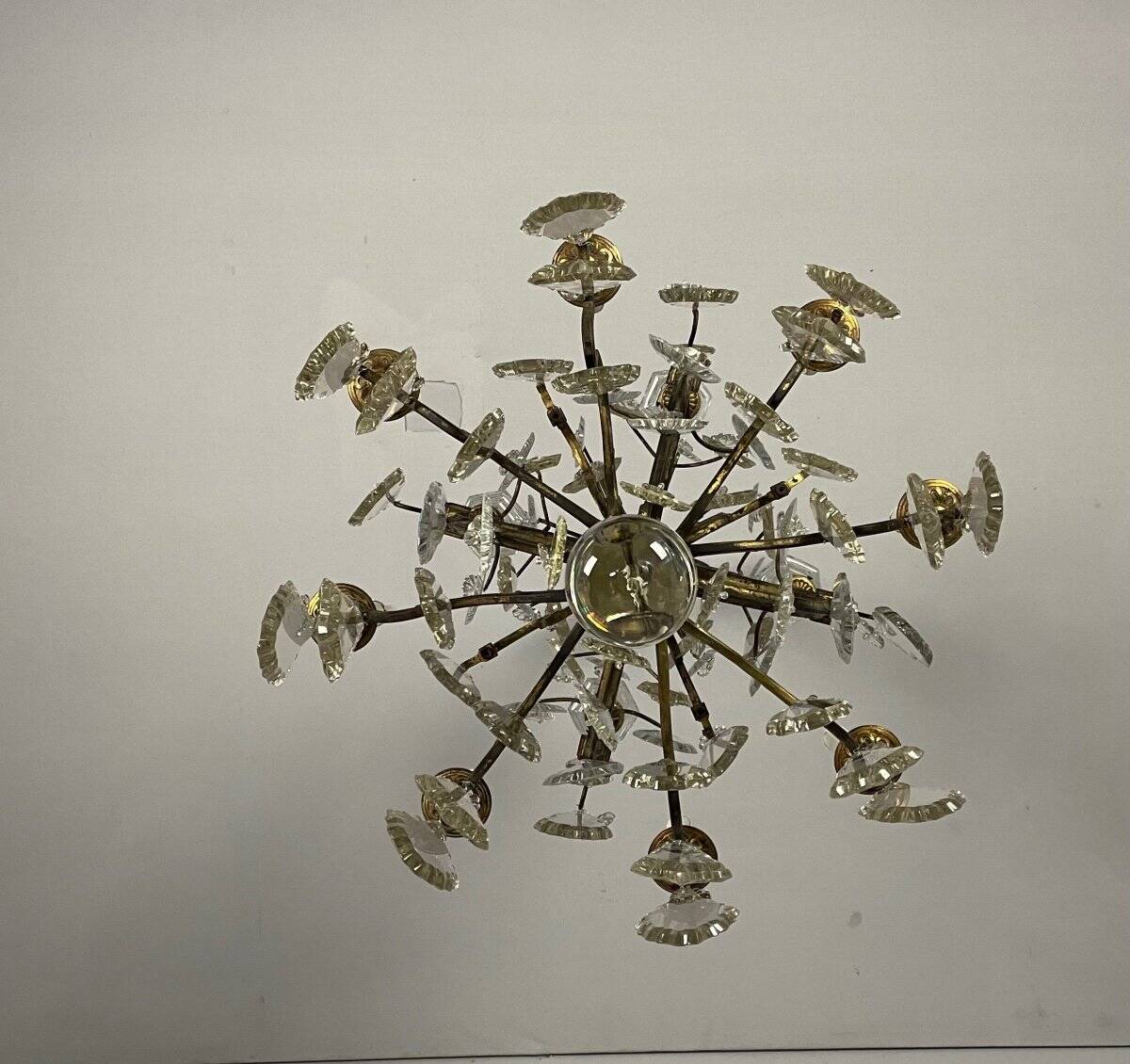 Bronze cage chandelier adorned with cut crystal pendants, 12 lights